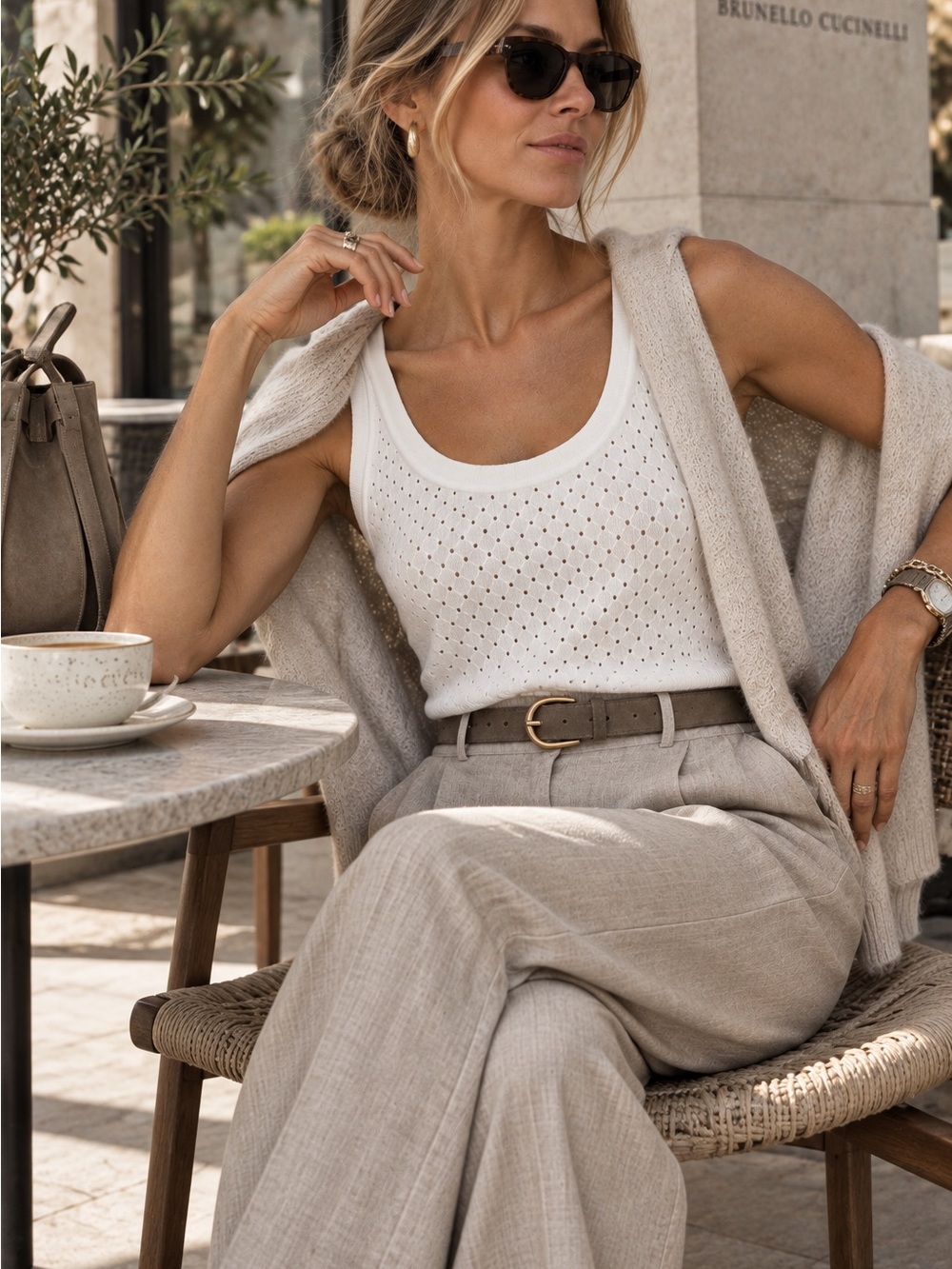 Vince Italian Yarn White Pointelle Cotton Knit Tank Top L $268 Retail